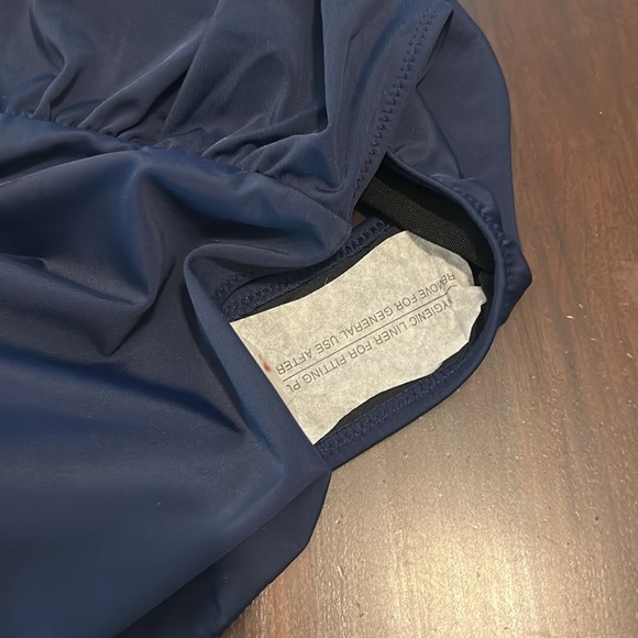 Navy Stripe V Neck Ruching Tummy Control One-Piece Swimsuit Size L NEW - Picture 10 of 16